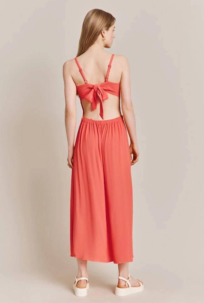 Sophie Crepe Midi Dress Coral - Image 4