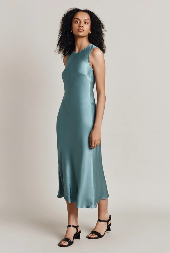 Steph Satin Midi Dress Petrol Green - Image 2