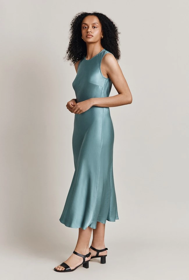 Steph Satin Midi Dress Petrol Green - Image 3