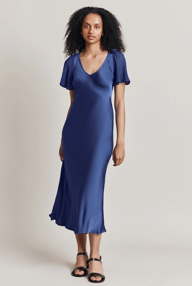 Jennifer Satin Midi Dress Blue