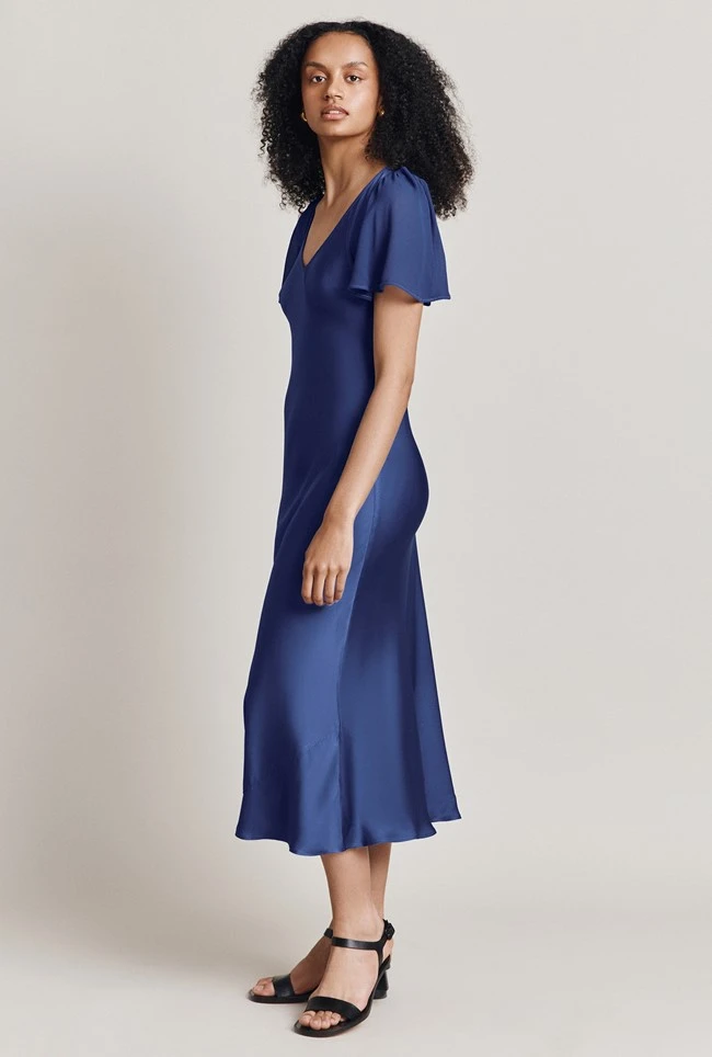 Jennifer Satin Midi Dress Blue - Image 2