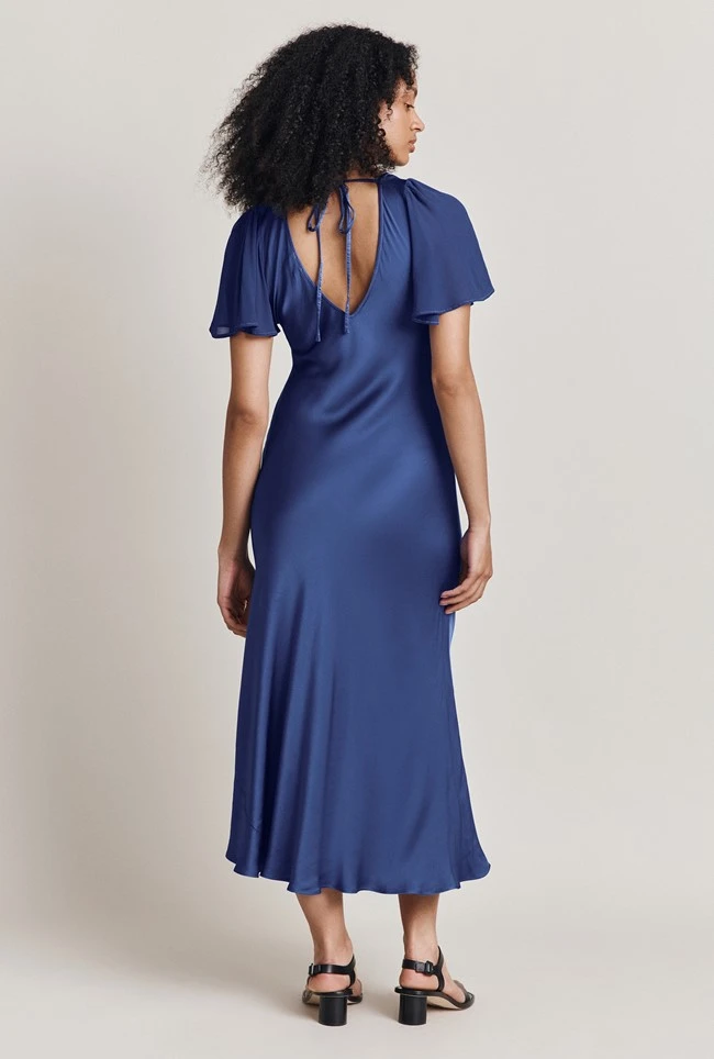 Jennifer Satin Midi Dress Blue - Image 4