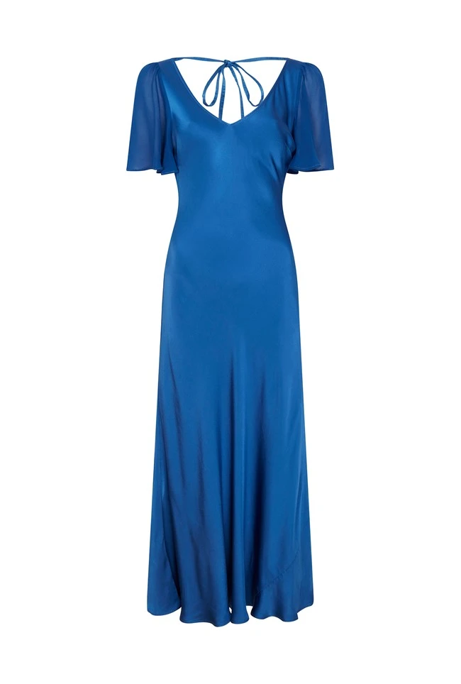 Jennifer Satin Midi Dress Blue - Image 5
