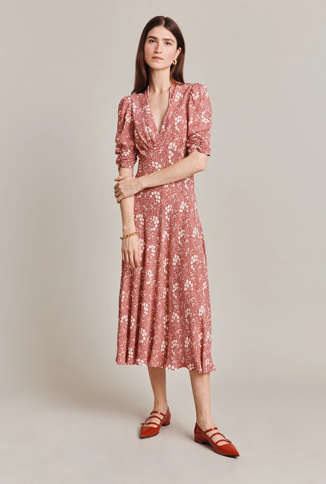 Madi Crepe Midi Dress Red Floral - Image 3
