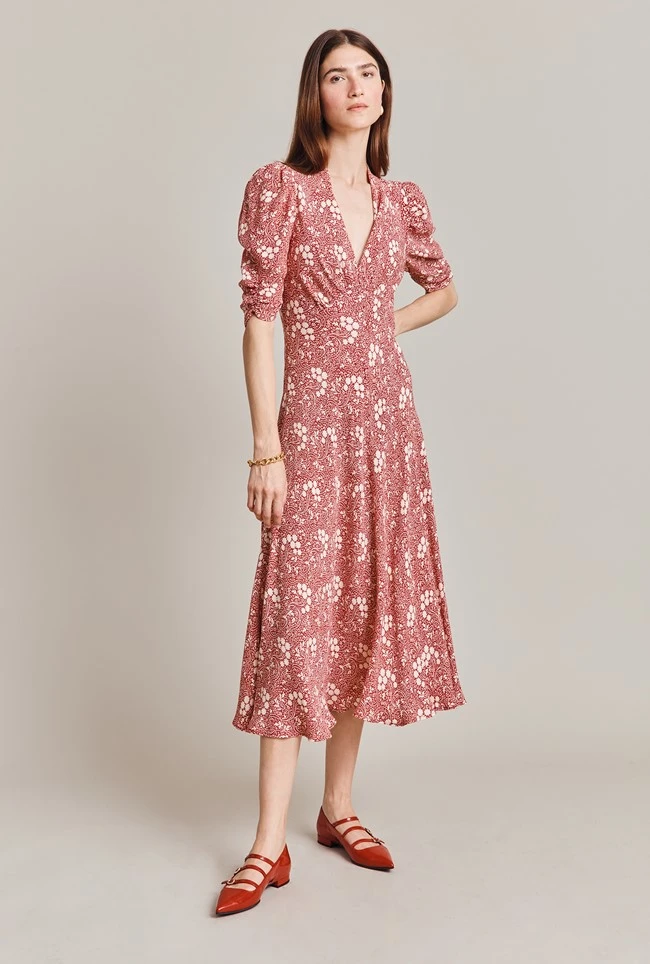 Madi Crepe Midi Dress Red Floral - Image 4