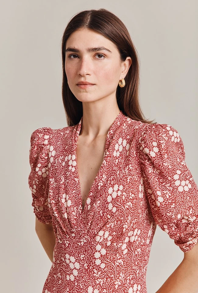 Madi Crepe Midi Dress Red Floral - Image 2