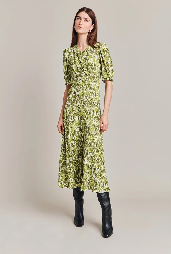 Lainey Crepe Midi Dress Green Ikat - Image 3