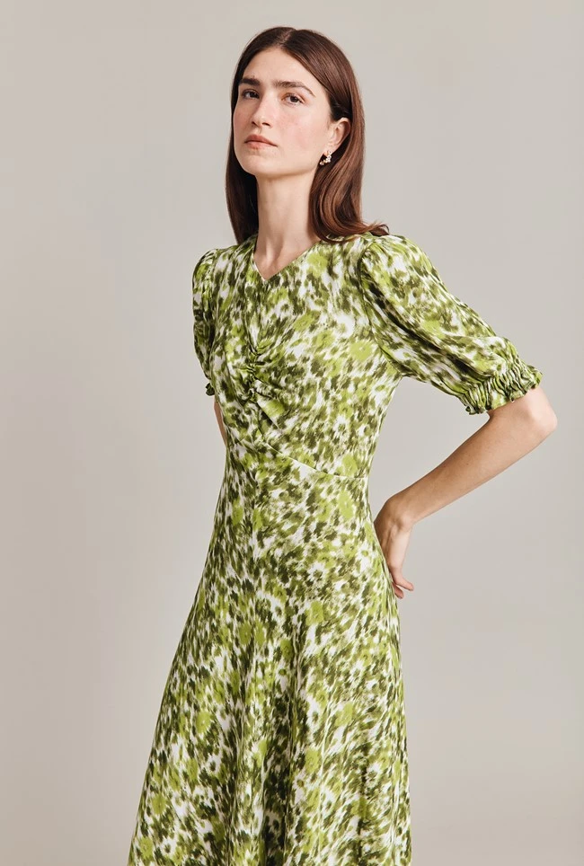Lainey Crepe Midi Dress Green Ikat - Image 2
