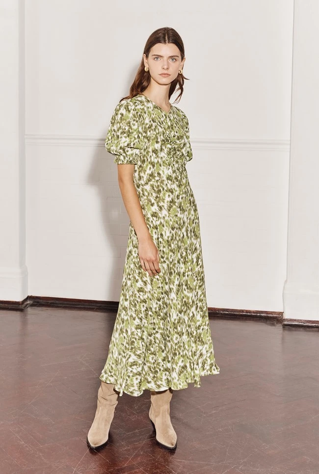 Lainey Crepe Midi Dress Green Ikat - Image 6