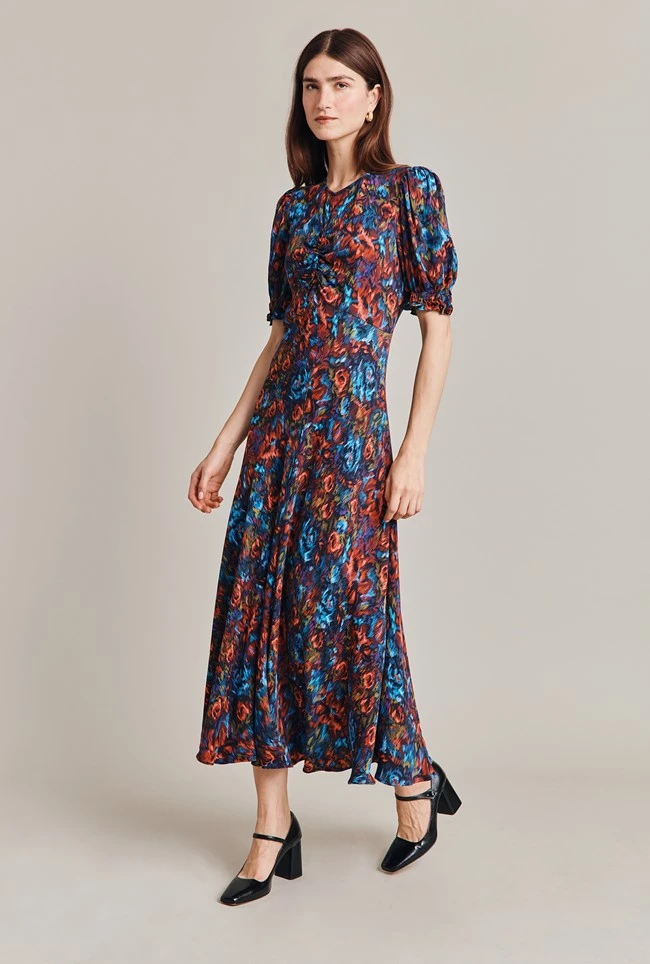 Lainey Crepe Midi Dress Blue Ikat - Image 2