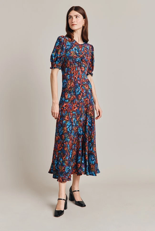 Lainey Crepe Midi Dress Blue Ikat - Image 4