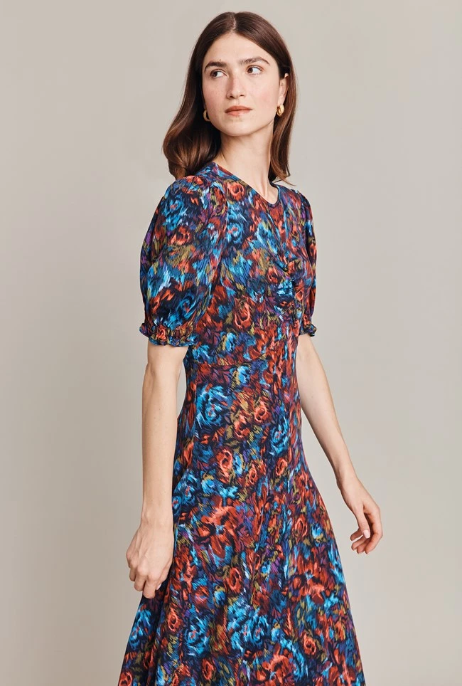 Lainey Crepe Midi Dress Blue Ikat - Image 3