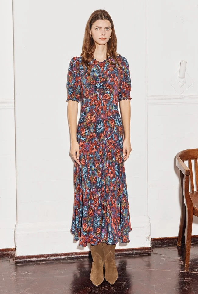 Lainey Crepe Midi Dress Blue Ikat - Image 7