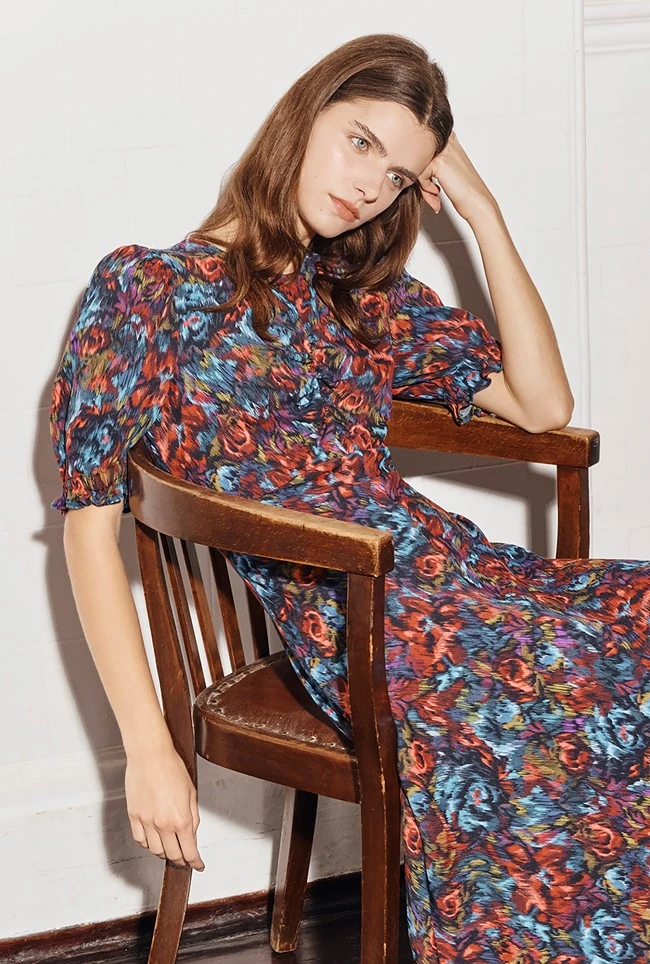 Lainey Crepe Midi Dress Blue Ikat