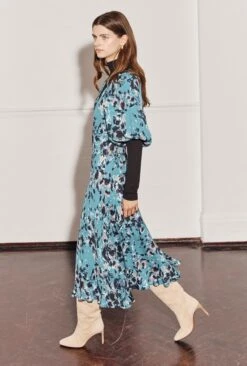 Dana Crepe Midi Dress Blue Inky Flowers