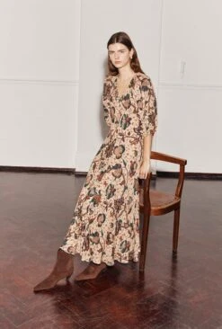 Dana Crepe Midi Dress Cream Jacobean Floral