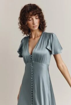 Delphine Satin Maxi Dress Slate Blue