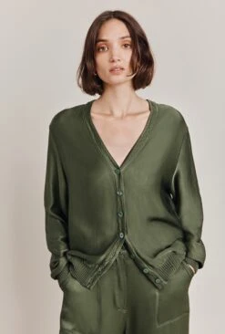 Mia Satin Bomber Jacket Thyme