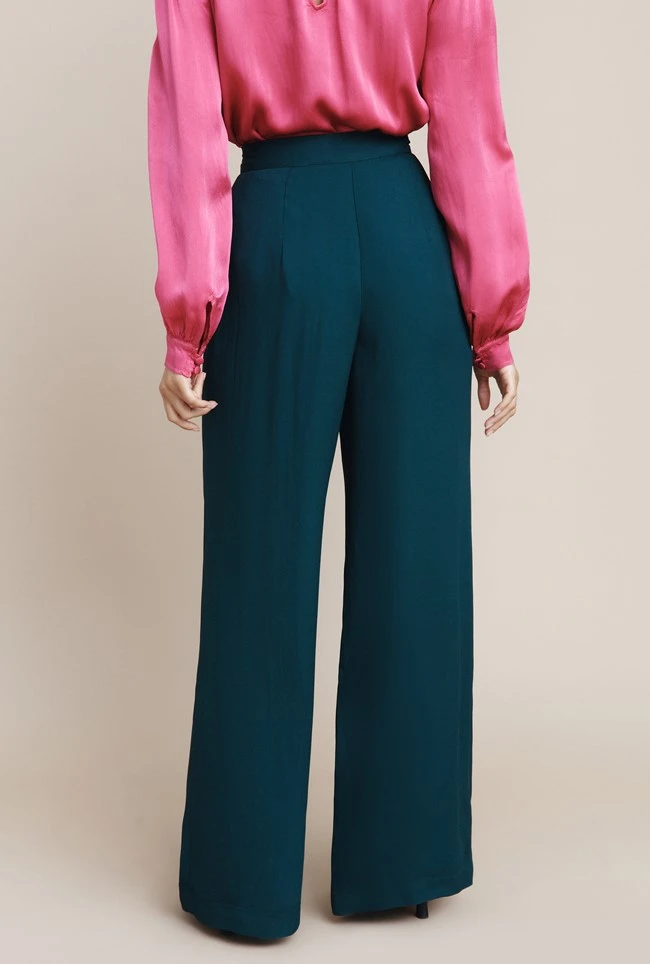 Mae Crepe Wide-Leg Trousers Petrol Green - Image 3