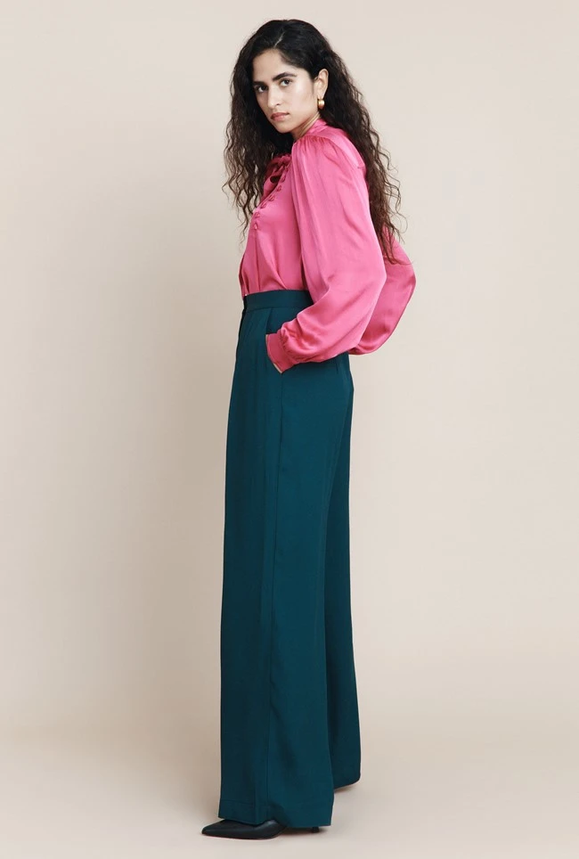 Mae Crepe Wide-Leg Trousers Petrol Green - Image 4