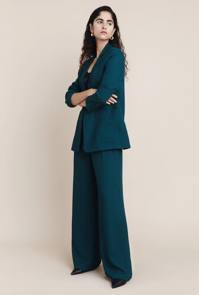 Mae Crepe Wide-Leg Trousers Petrol Green - Image 2
