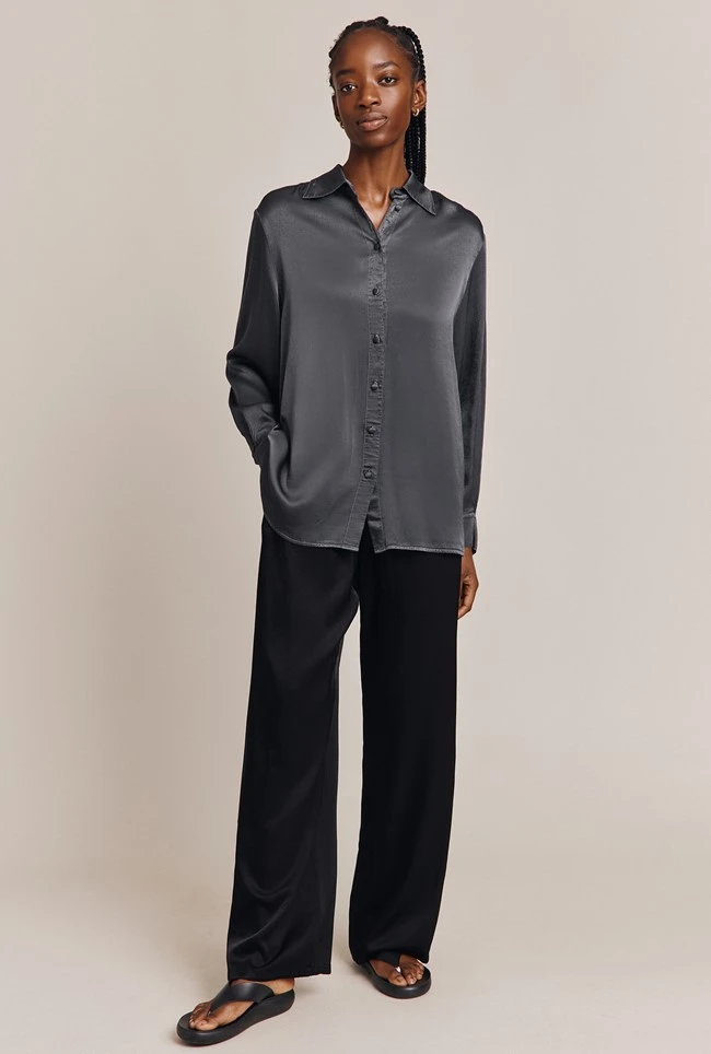 Imogen Satin Wide Leg Trouser Black - Image 6