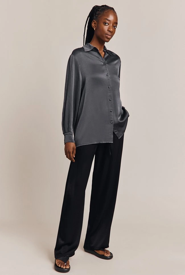 Imogen Satin Wide Leg Trouser Black - Image 7