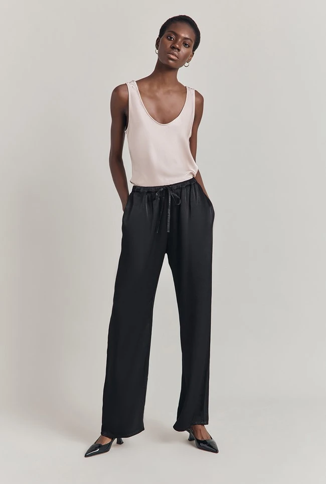 Imogen Satin Wide Leg Trouser Black - Image 2