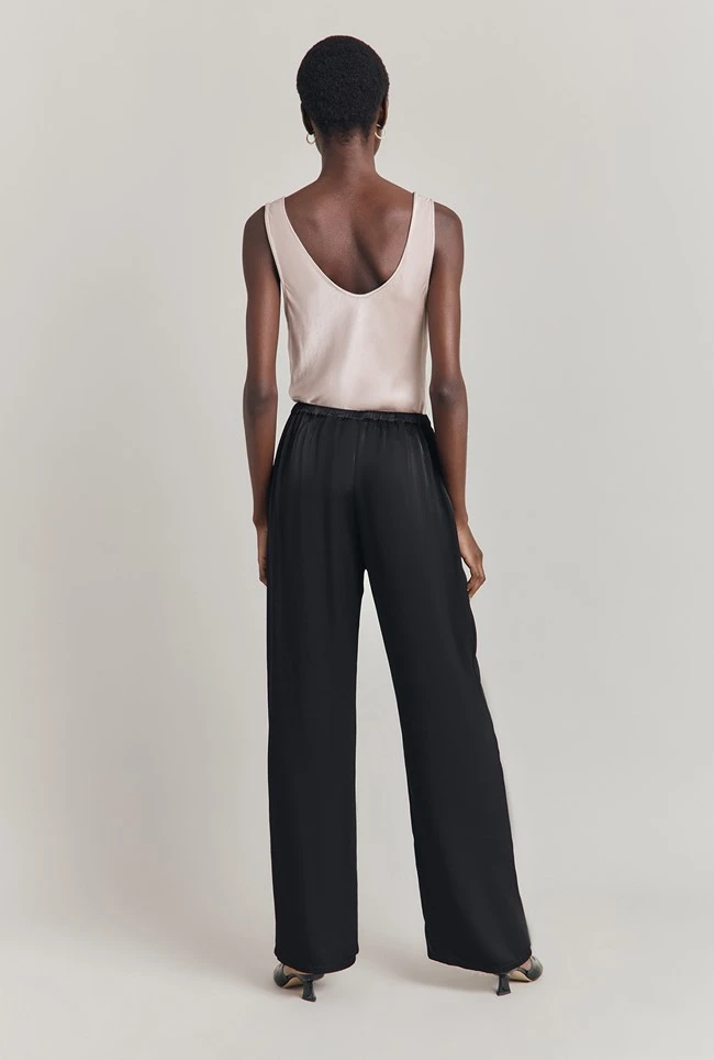 Imogen Satin Wide Leg Trouser Black - Image 4