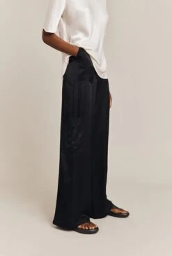 Aurora Satin Cargo Trousers Black