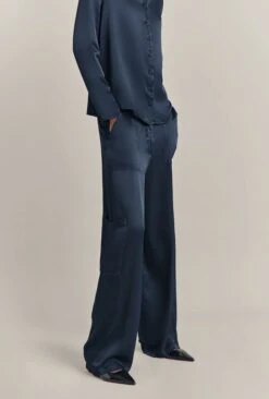Aurora Satin Cargo Trousers Navy