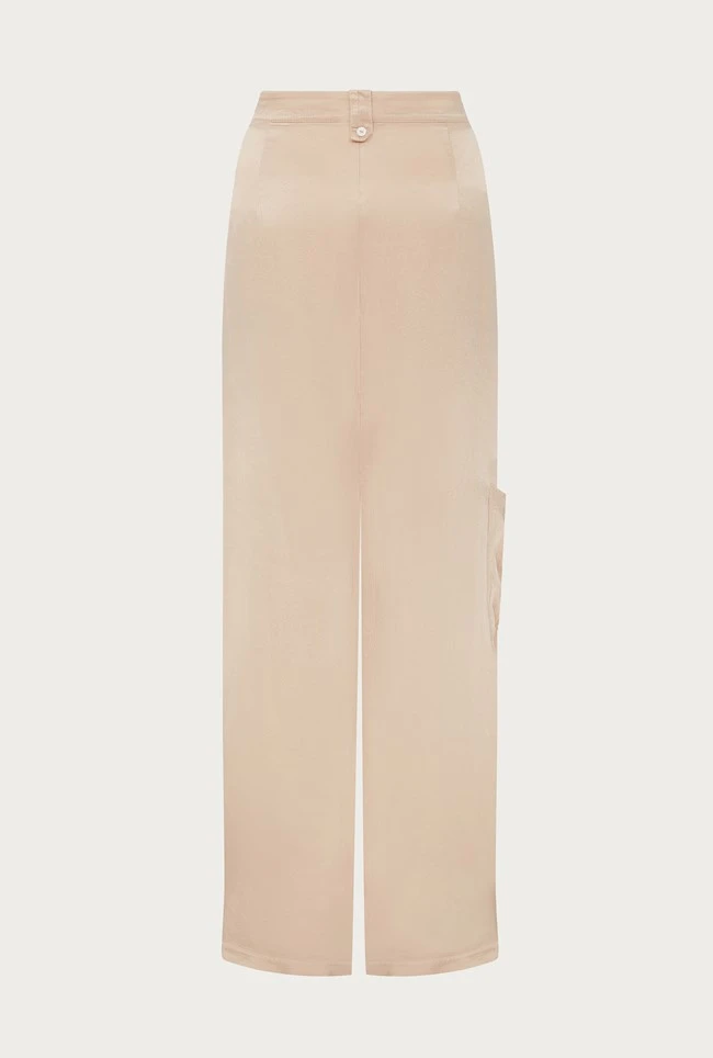 Aurora Satin Cargo Trousers Stone - Image 5