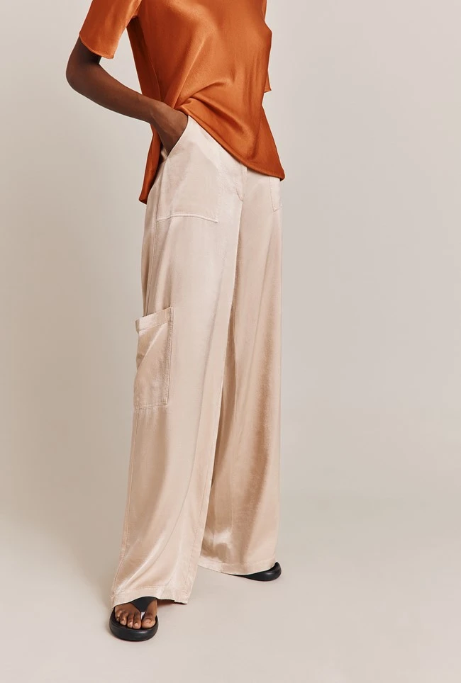 Aurora Satin Cargo Trousers Stone - Image 3