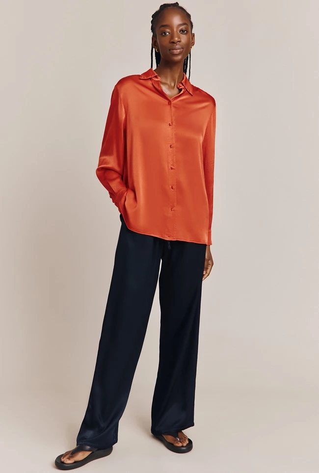 Ellie Satin Shirt Marmalade Orange - Image 2