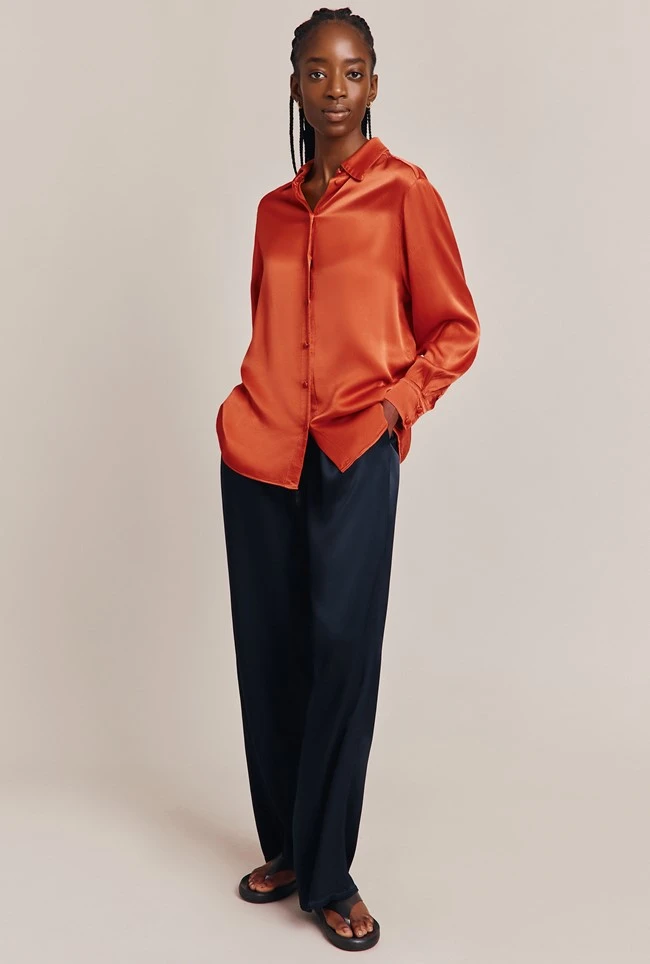 Ellie Satin Shirt Marmalade Orange - Image 3