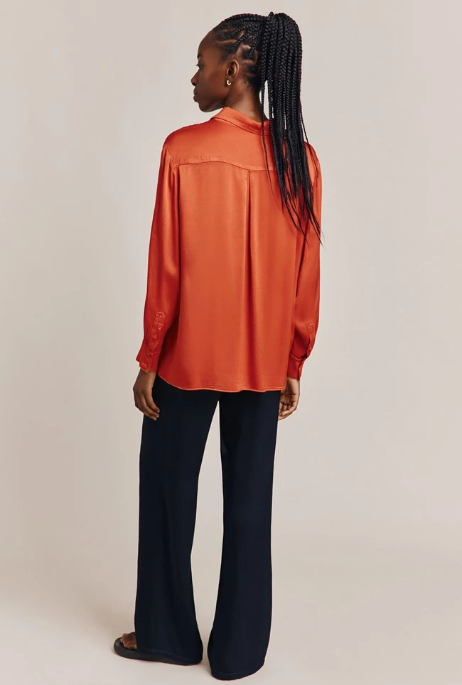 Ellie Satin Shirt Marmalade Orange - Image 4