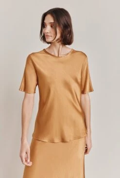 Ivy Satin Top Tobacco Brown