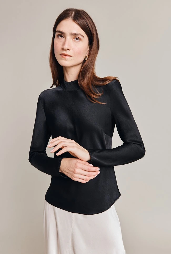 Mika Satin Turtleneck Top Black - Image 2
