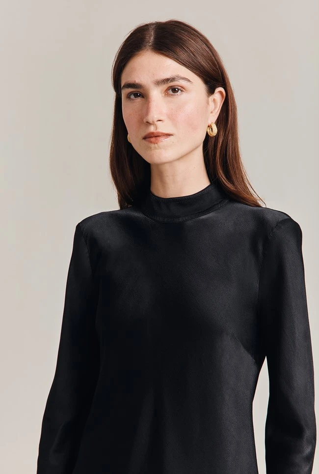 Mika Satin Turtleneck Top Black - Image 3