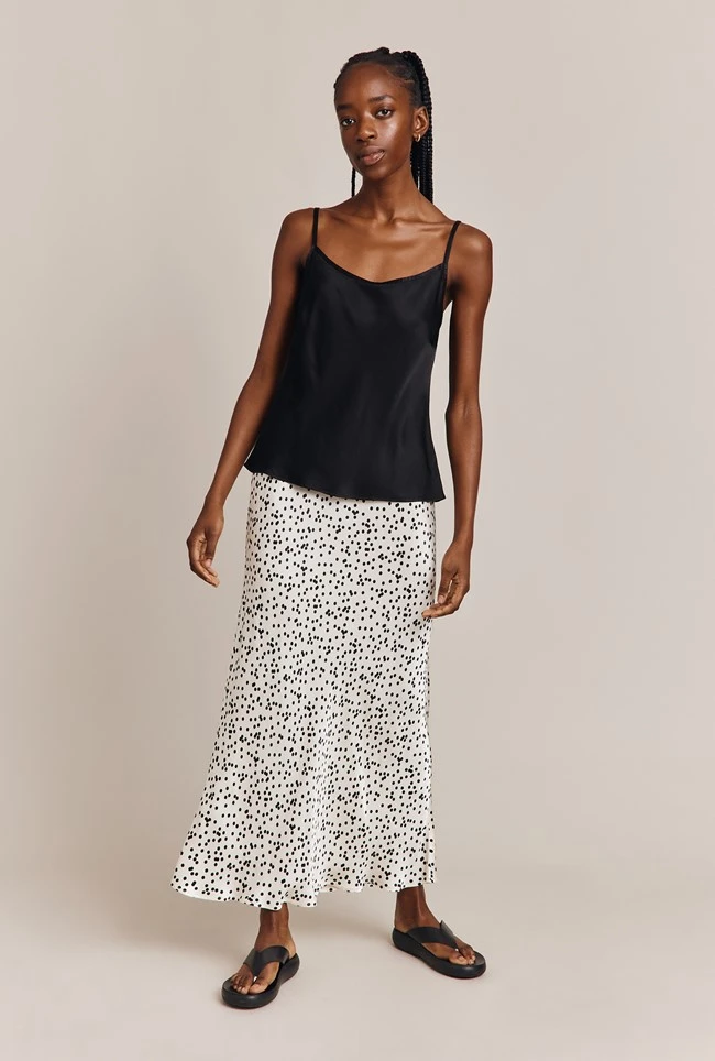 Emma Satin Slip Midi Skirt Cream Spot - Image 4