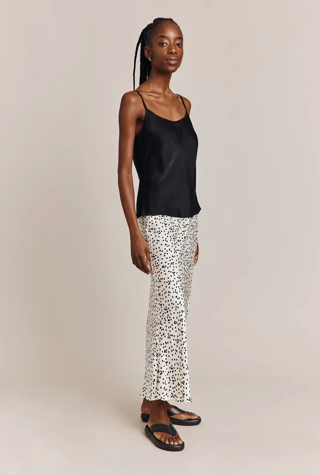 Emma Satin Slip Midi Skirt Cream Spot - Image 5