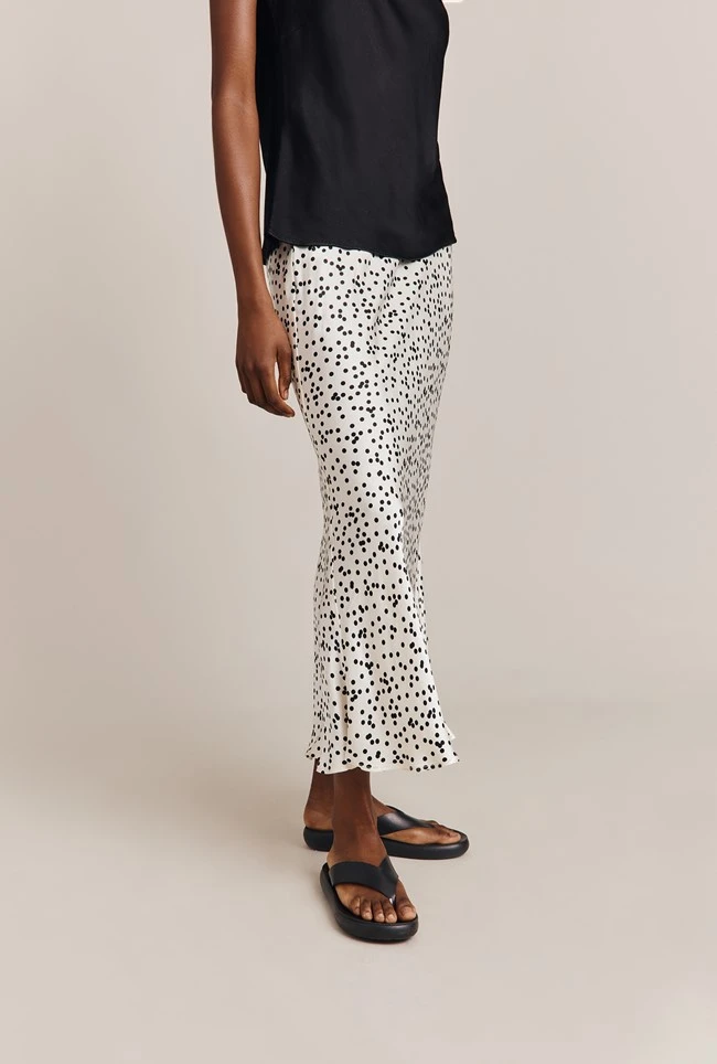 Emma Satin Slip Midi Skirt Cream Spot - Image 3