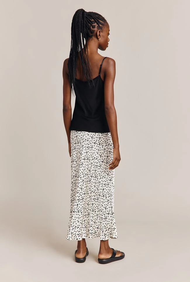Emma Satin Slip Midi Skirt Cream Spot - Image 6