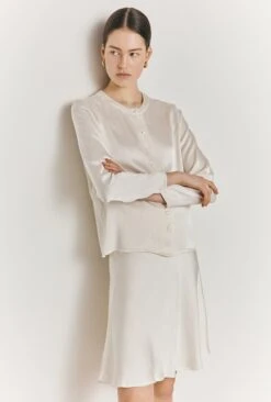 Arella Satin Slip Skirt Ivory