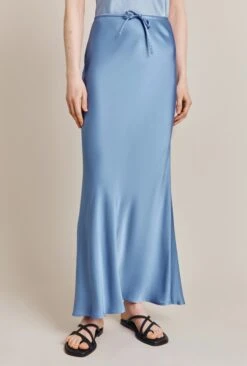 Emma Satin Midi Skirt Cornflower Blue