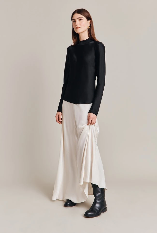 Adrianna Satin Maxi Skirt Ivory - Image 3